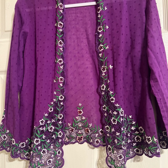 Tops - Purple Embroidered Cardigan from Singapore - Nonya style